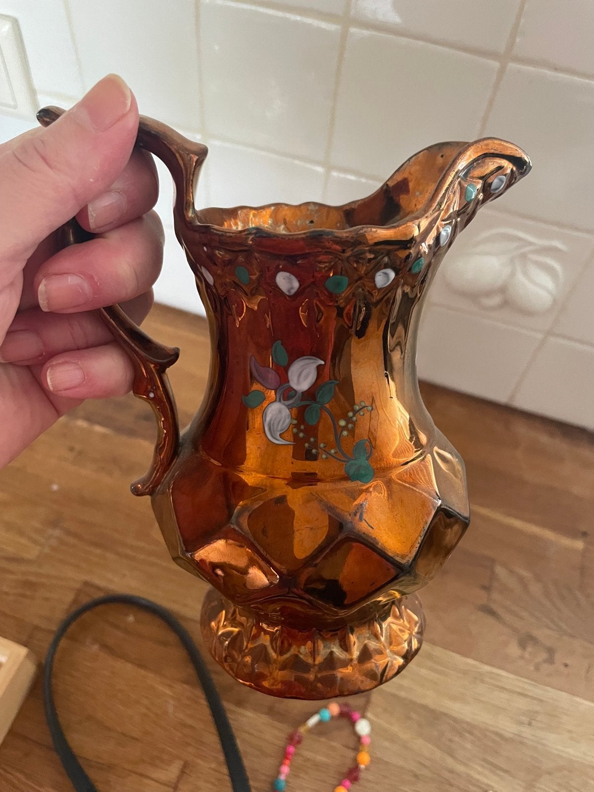 Antieke Engelse Waterkan/Bierkan met Bloemmotief, Antiek en Kunst, Ophalen