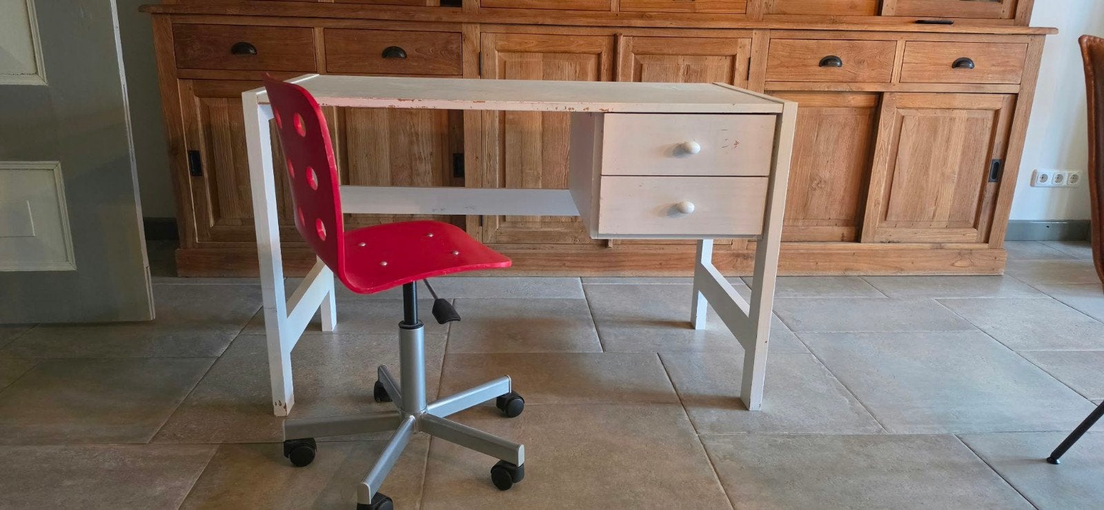 Houten bureau met bureaustoel, Ophalen, Gebruikt, 120 cm, Hout
