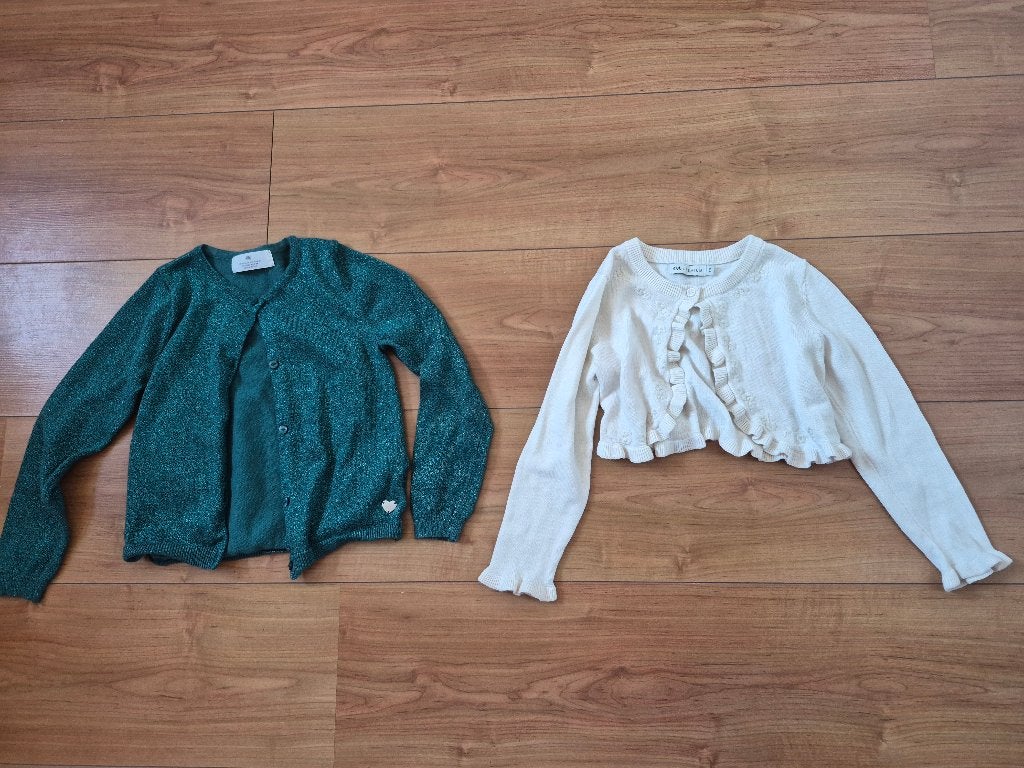 Najaarsetje 2 nette vestjes maat 110/116 (glitter & bolero), Ophalen of Verzenden, Zo goed als nieuw, Meisje, Overige typen