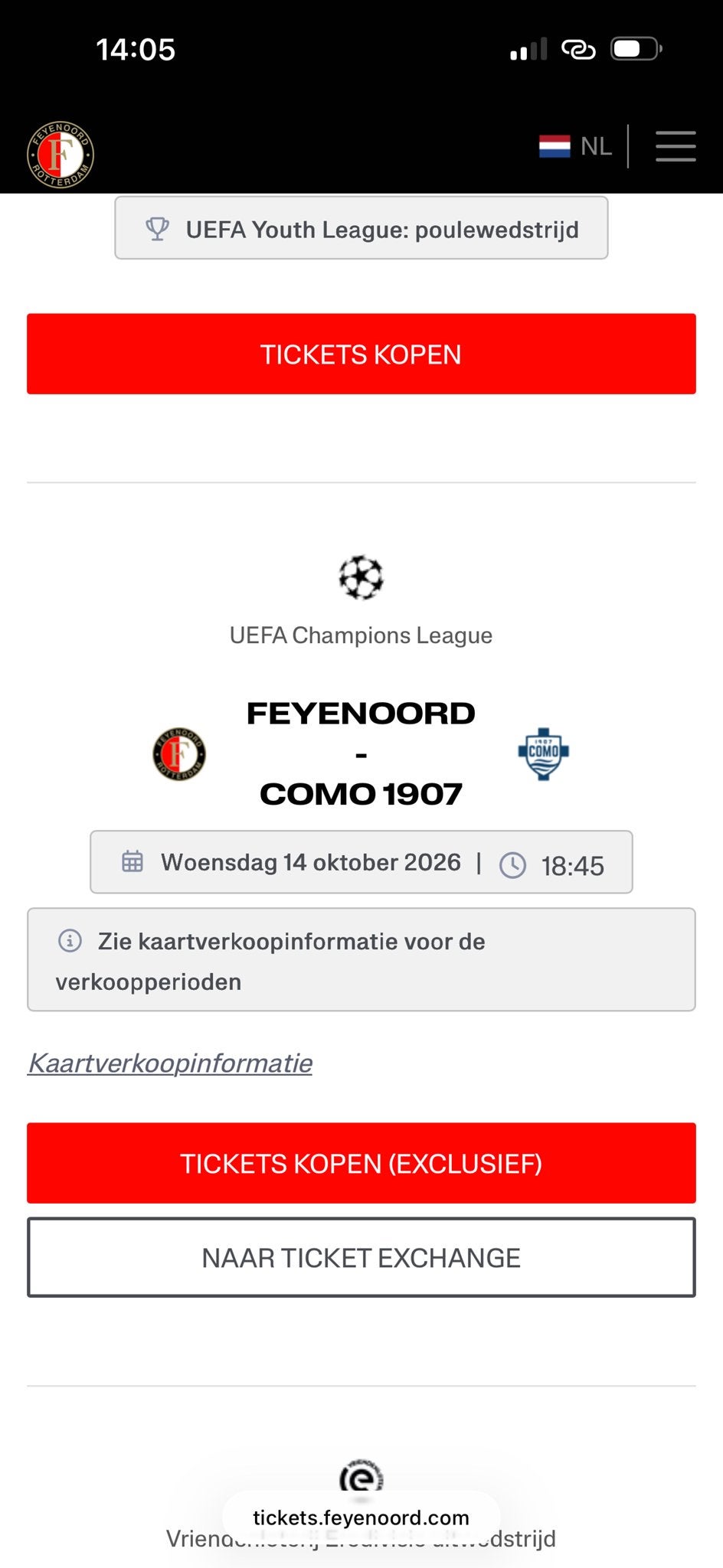 FEYENOORD COMO 3 tickets vv, Twee personen