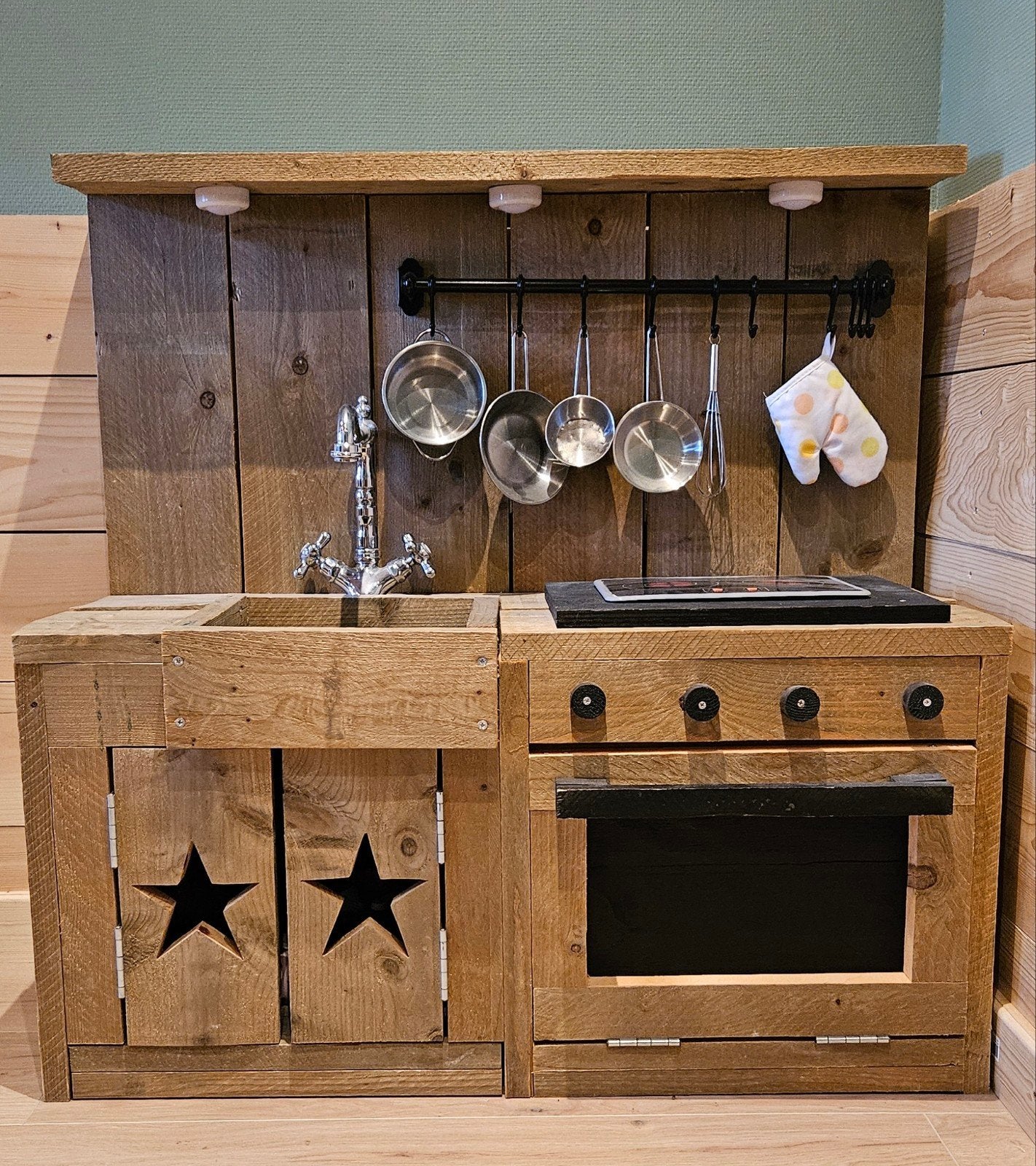 Steigerhouten keuken incl keukenbenodigdheden en winkelkar, Kinderen en Baby's, Ophalen, Zo goed als nieuw, Hout, Speelkeuken
