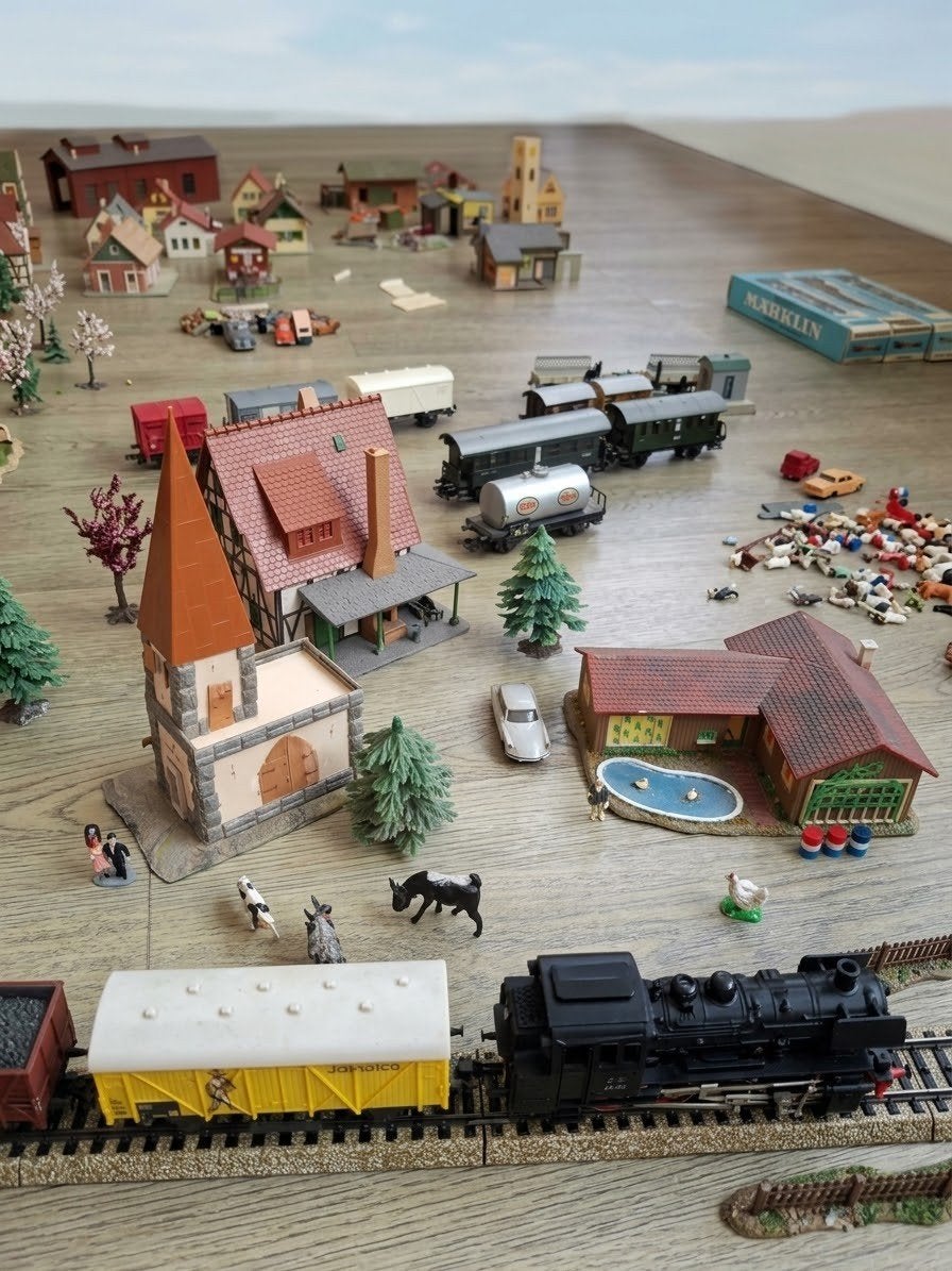 Complete Märklin Treinset met Rails, Gebouwen en Bomen, Hobby en Vrije tijd, Ophalen, Wisselstroom, Märklin, Gebruikt