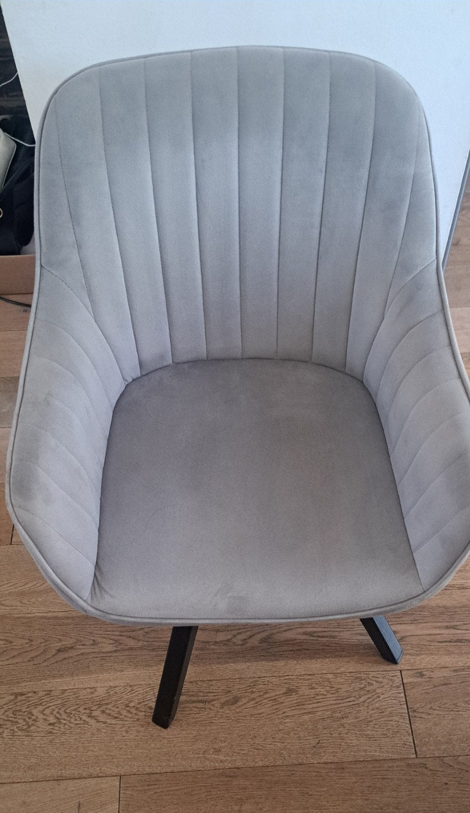 Stijlvolle grijze eetkamerstoelen (3)- draaipoten, Huis en Inrichting, Stoelen, Ophalen, Gebruikt, Drie, Overige materialen