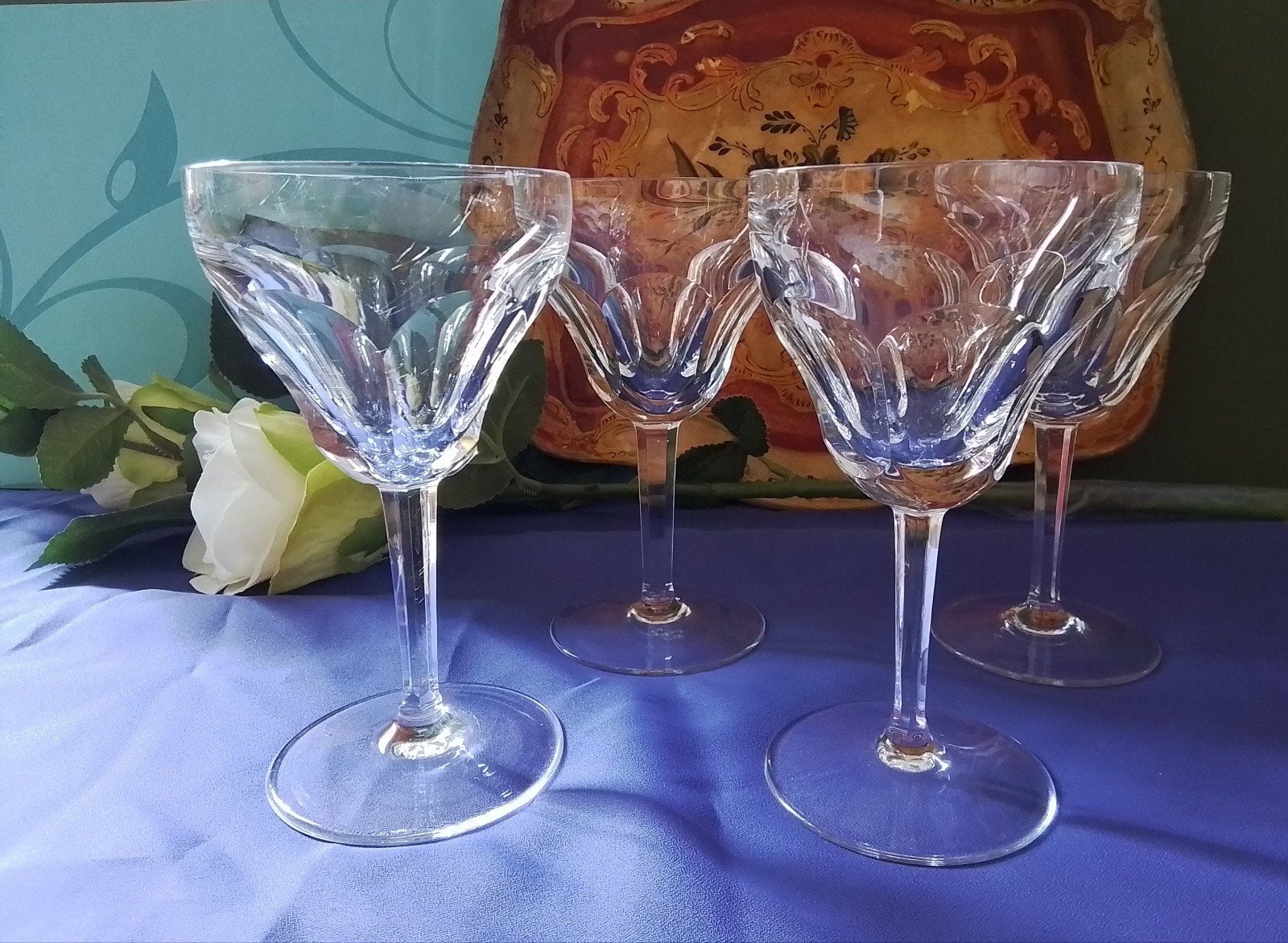 4 geslepen kristallen glazen van Val Saint Lambert, Antiek en Kunst, Ophalen of Verzenden