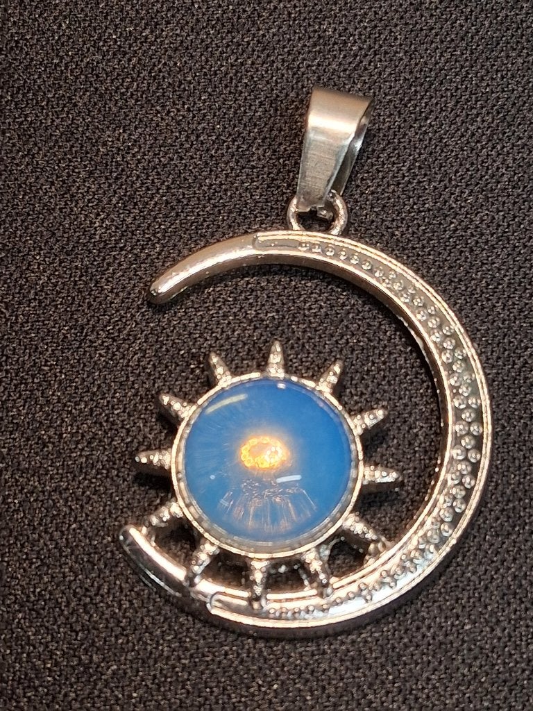 hanger zilverkleurig maantje Opaliet zonnetje, Verzenden, Nieuw, Zilver, Overige materialen