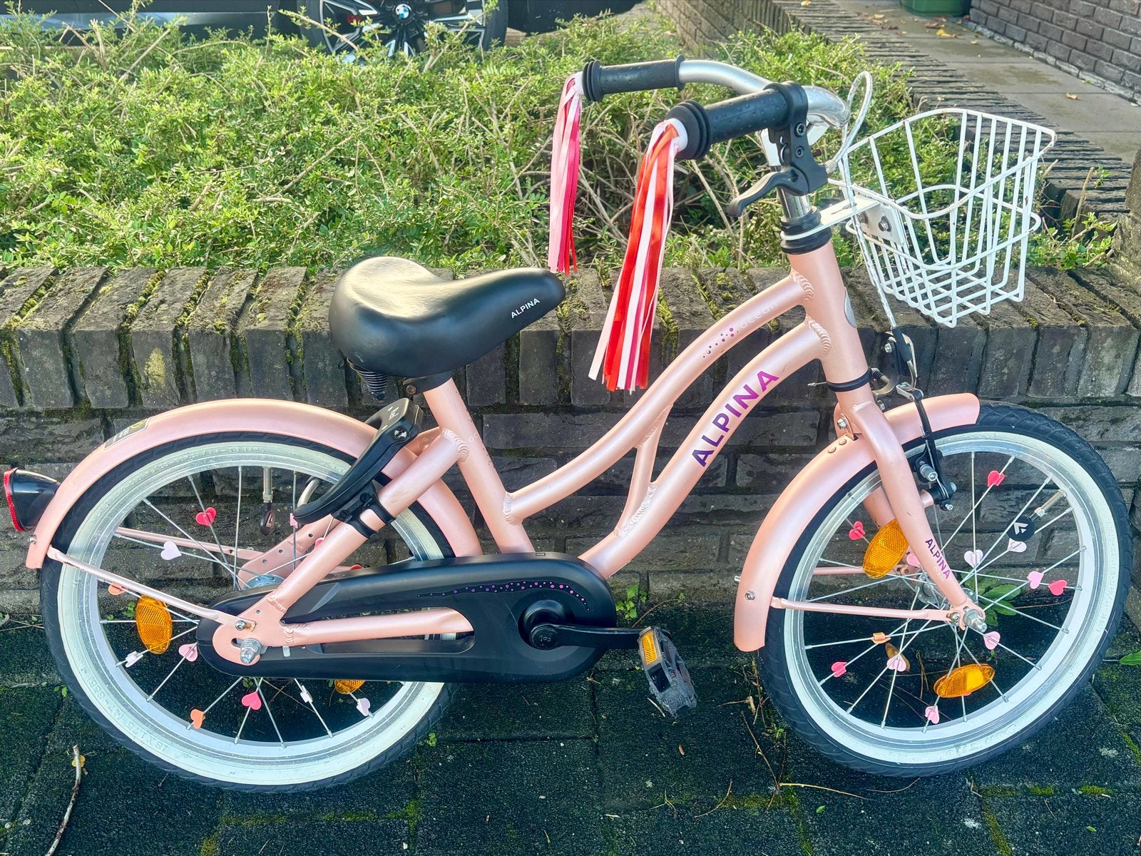 Alpina kinderfiets 18 inch - Roze met mandje, Fietsen en Brommers, Ophalen, Gebruikt, Velgrem, 16 tot 20 inch