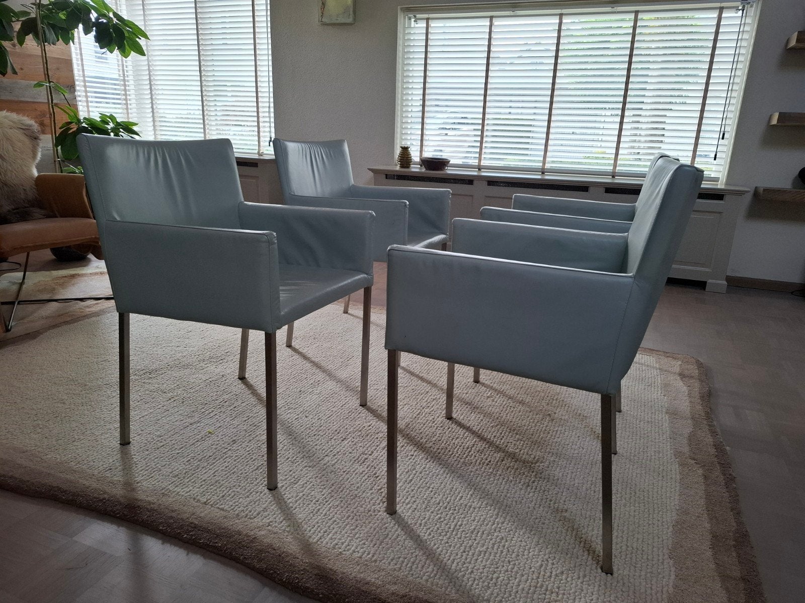 Set van 6 Avanti stoelen - lichtblauw leer, Ophalen, Gebruikt, Blauw, Modern