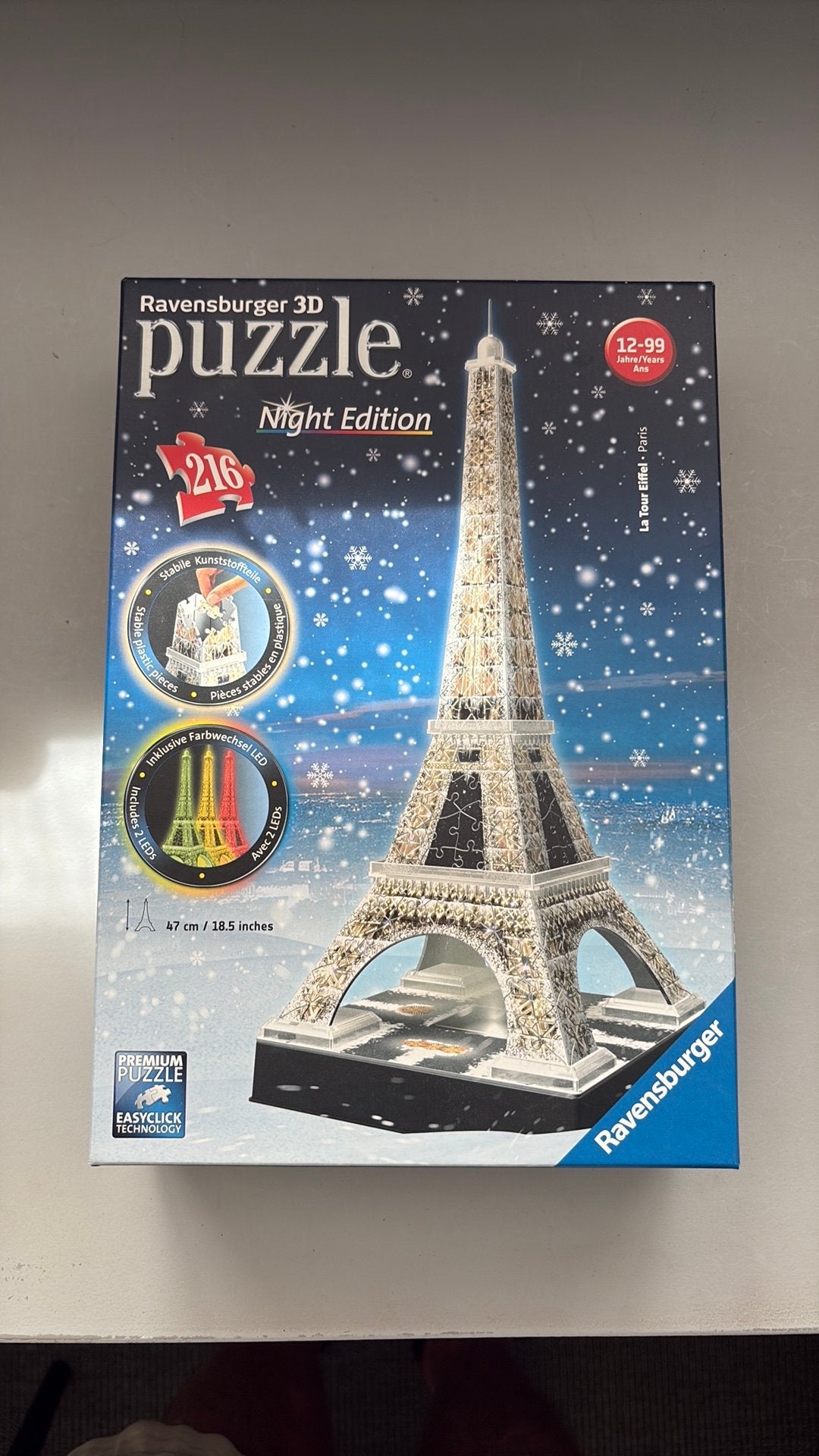 Ravensburger 3D puzzel - Eiffeltoren, met LED-verlichting, Ophalen, Minder dan 500 stukjes, Zo goed als nieuw, Rubik's of 3D-puzzel