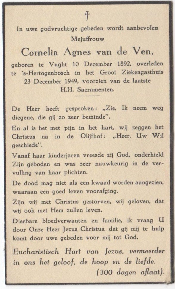 Cornelia A. van de Ven 1892 Vught + 1949 Den Bosch, 57 jaar, Ophalen of Verzenden