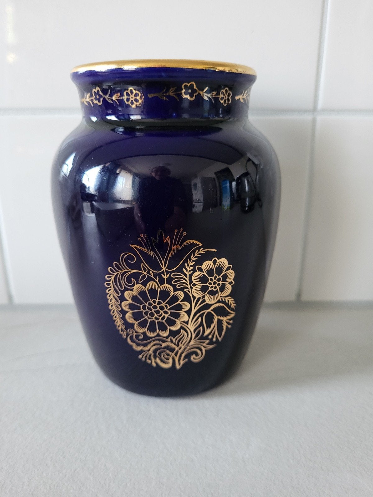 Vintage Kobaltblauwe Vaas met Gouden Decoratie  Made in USSR, Ophalen of Verzenden