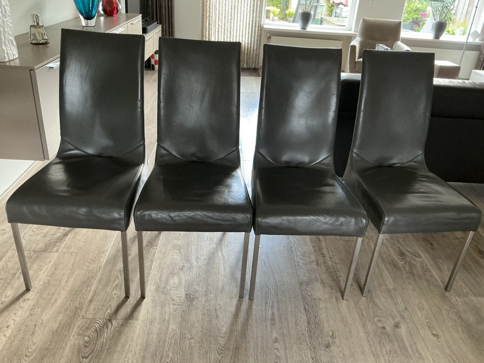 4 lederen eetkamer stoelen, merk Bert Plantagie, Ophalen, Gebruikt, Leer, Vier