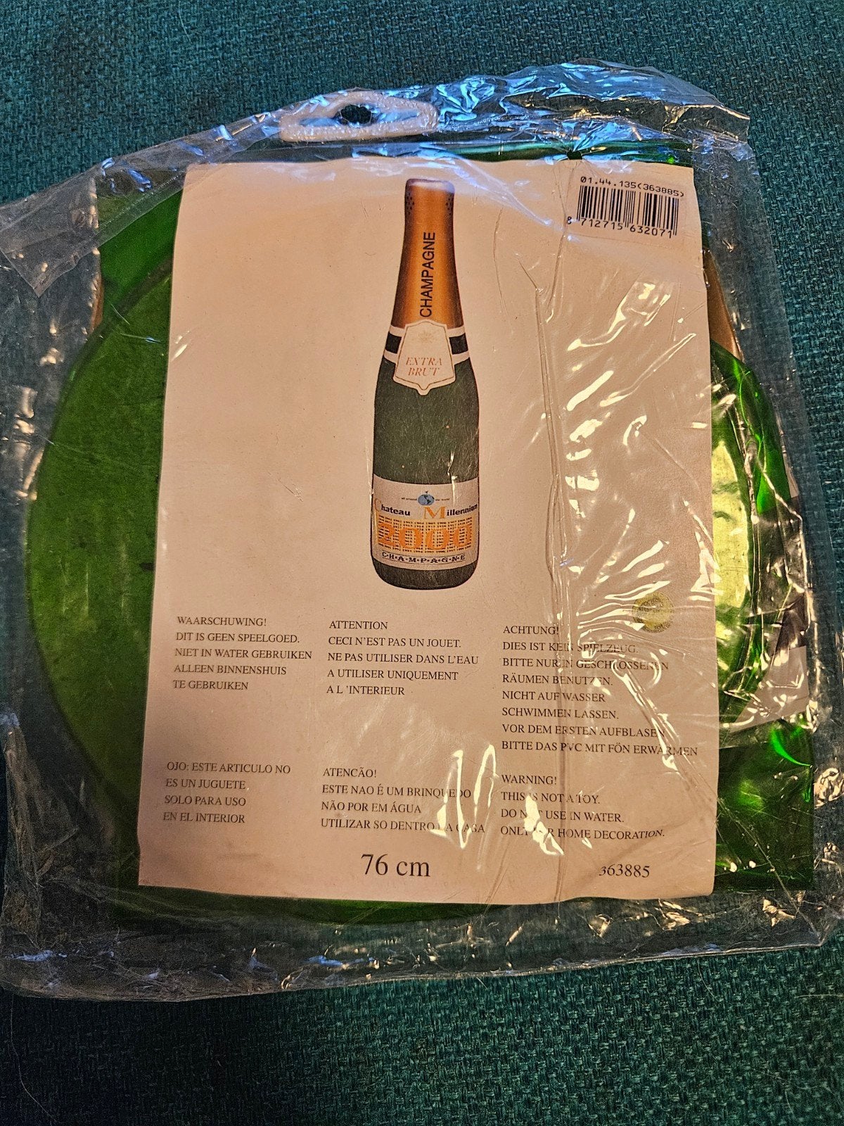 Opblaasbare Champagnefles - Feestdecoratie 76 cm, Hobby en Vrije tijd, Verjaardag, Onbekend, Nieuw, Ophalen of Verzenden