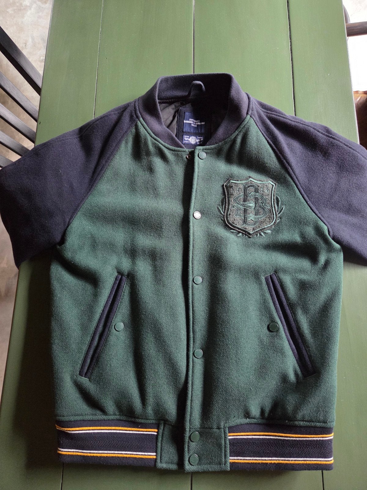 Superdry Upstate bomber jack varsity college jack jas, Maat 52/54 (L), Ophalen of Verzenden, Zo goed als nieuw, Groen