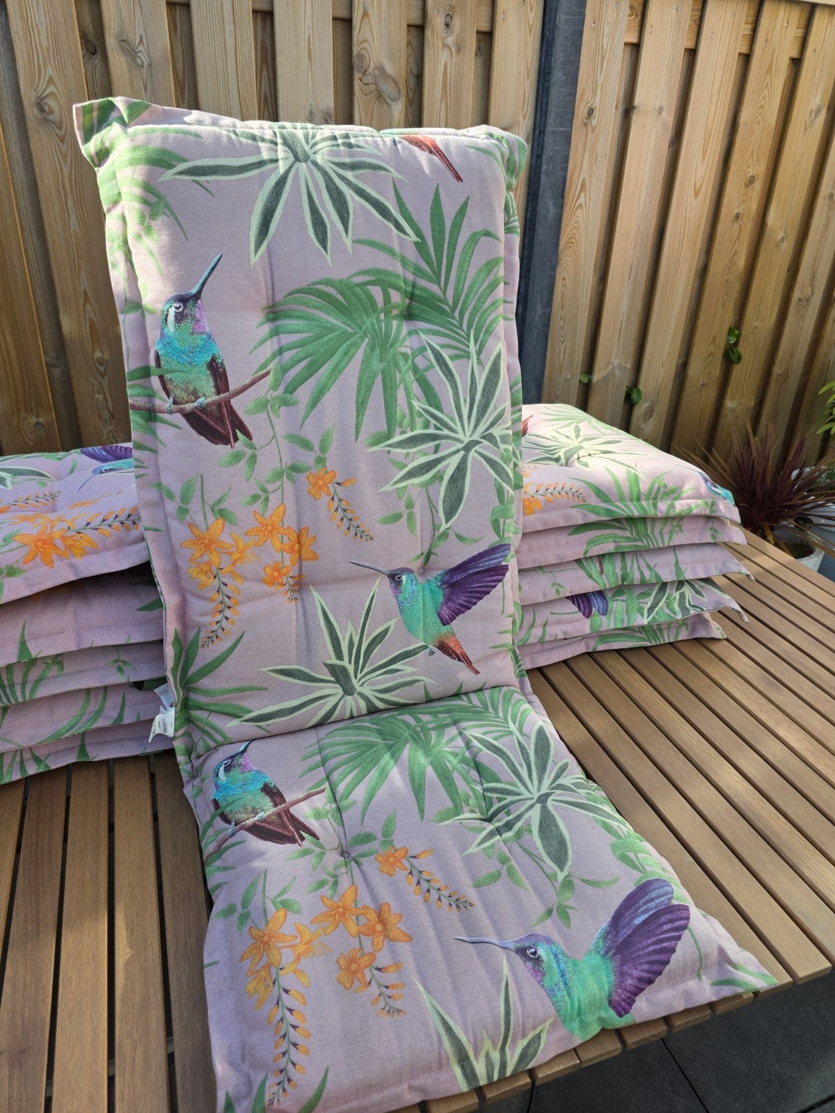 6 Madison tuinstoelkussens met tropische print, Ophalen, Gebruikt