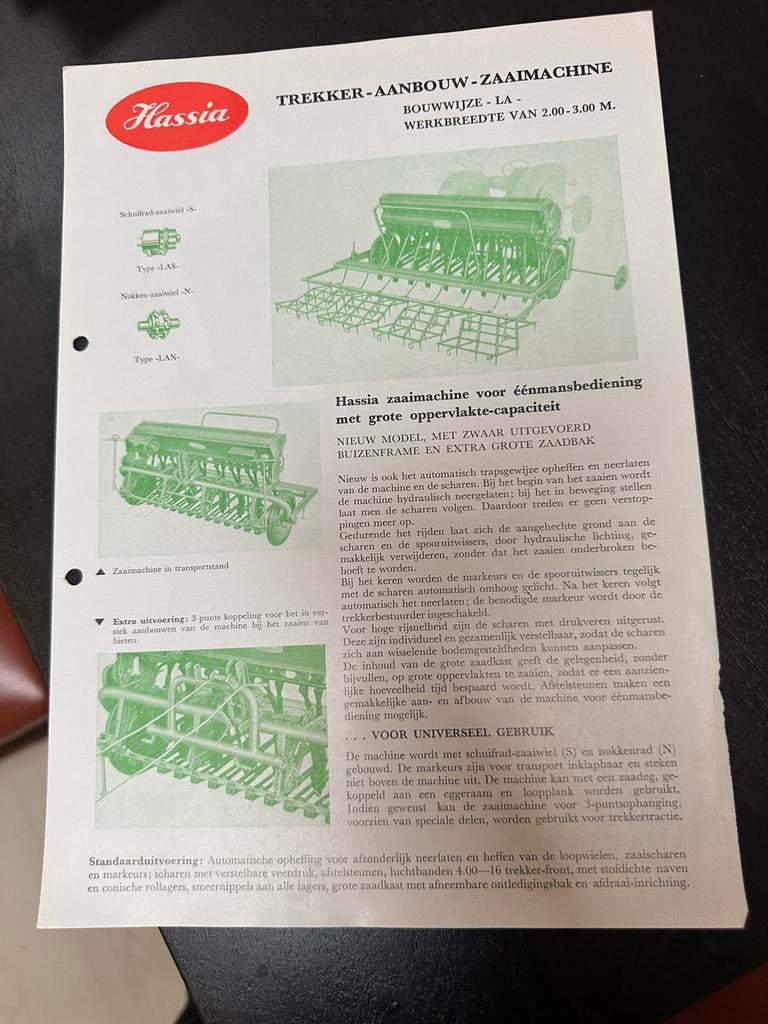 Oude Hassia zaaimachine folder uit de jaren '60, Ophalen of Verzenden, Zo goed als nieuw, Overige typen