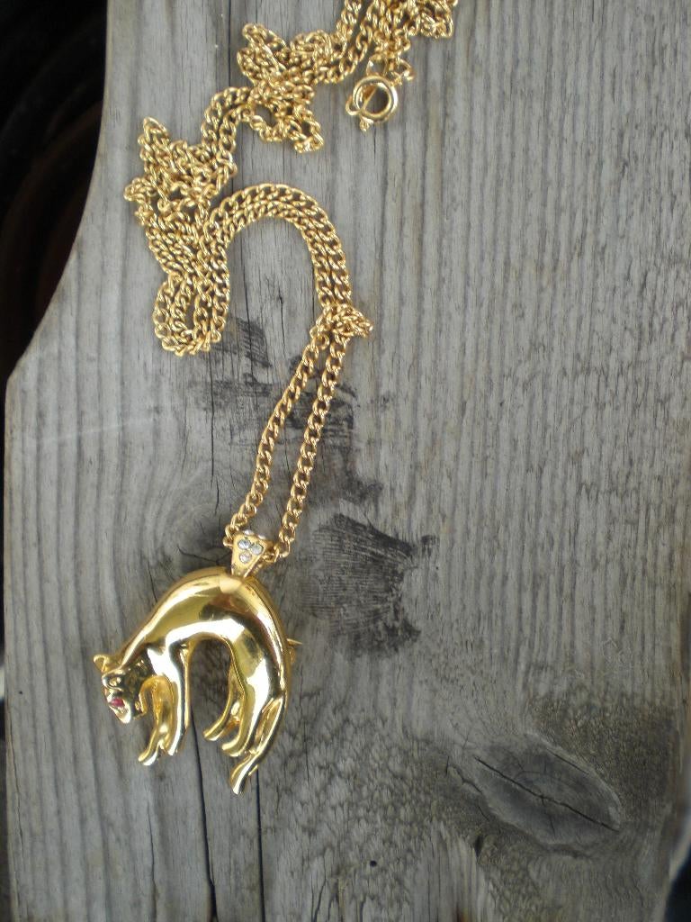 vintage ketting met hanger / broche Panter (naar Cartier), Overige materialen, Ophalen of Verzenden, Zo goed als nieuw, Met edelsteen