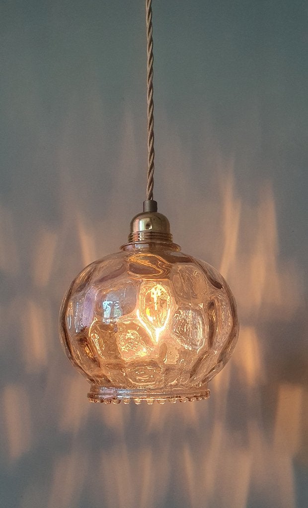 Vintage amberkleurige hanglamp - Hollywood Regency, Huis en Inrichting, Zo goed als nieuw, Glas, Mid century, vintage, retro, 70s, 80s, 60s