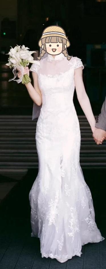 Qipao-style mermaid bridal gown, Maat 38/40 (M), Overige typen, Wit, Nieuw