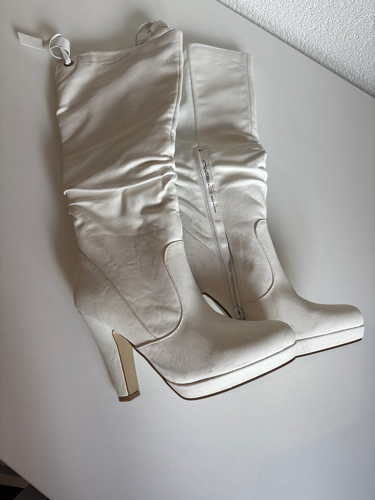 Witte laarzen met hoge hakken, Ophalen of Verzenden, Gedragen, Wit, Schoenen met hoge hakken