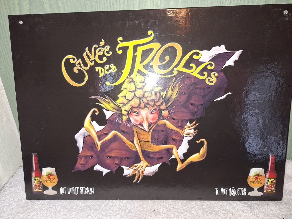 reclame plaat Cuvée trolls, begin 2000, Ophalen of Verzenden, Nieuw, Reclamebord