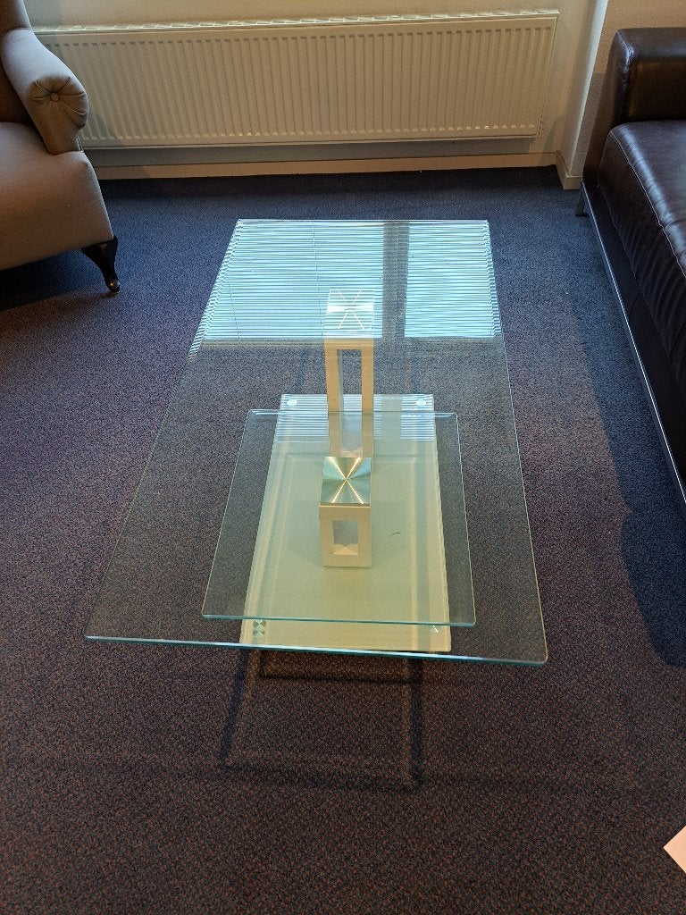 Glazen salontafel, Ophalen, Gebruikt, 100 tot 150 cm, 50 tot 100 cm