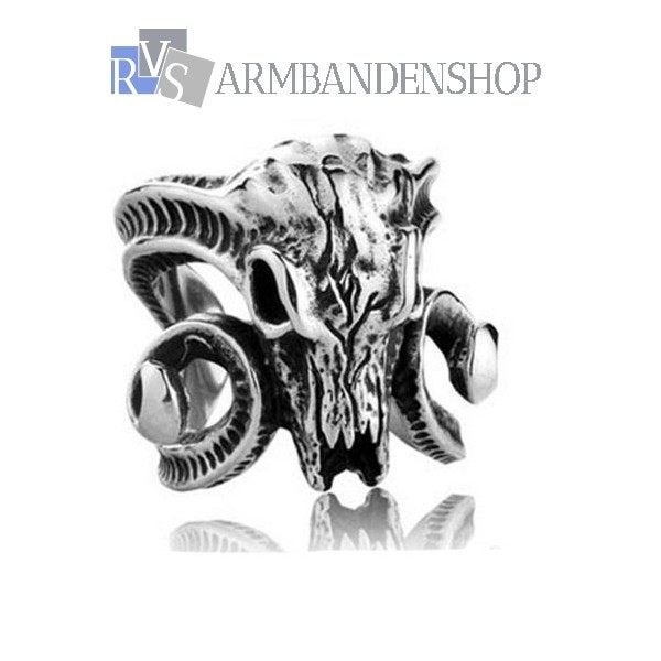 Rvs Ovis Ram Skull ring sterrenbeeld ringen stormram, Sieraden, Tassen en Uiterlijk, Ringen, 20 of groter, IJzer of Staal, Heer