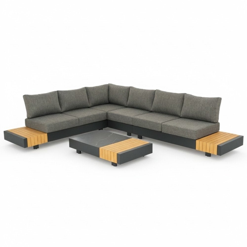 Verona hoek loungeset | aluminium + teakhout | antraciet, Ophalen, 5 zitplaatsen, Bank, Aluminium