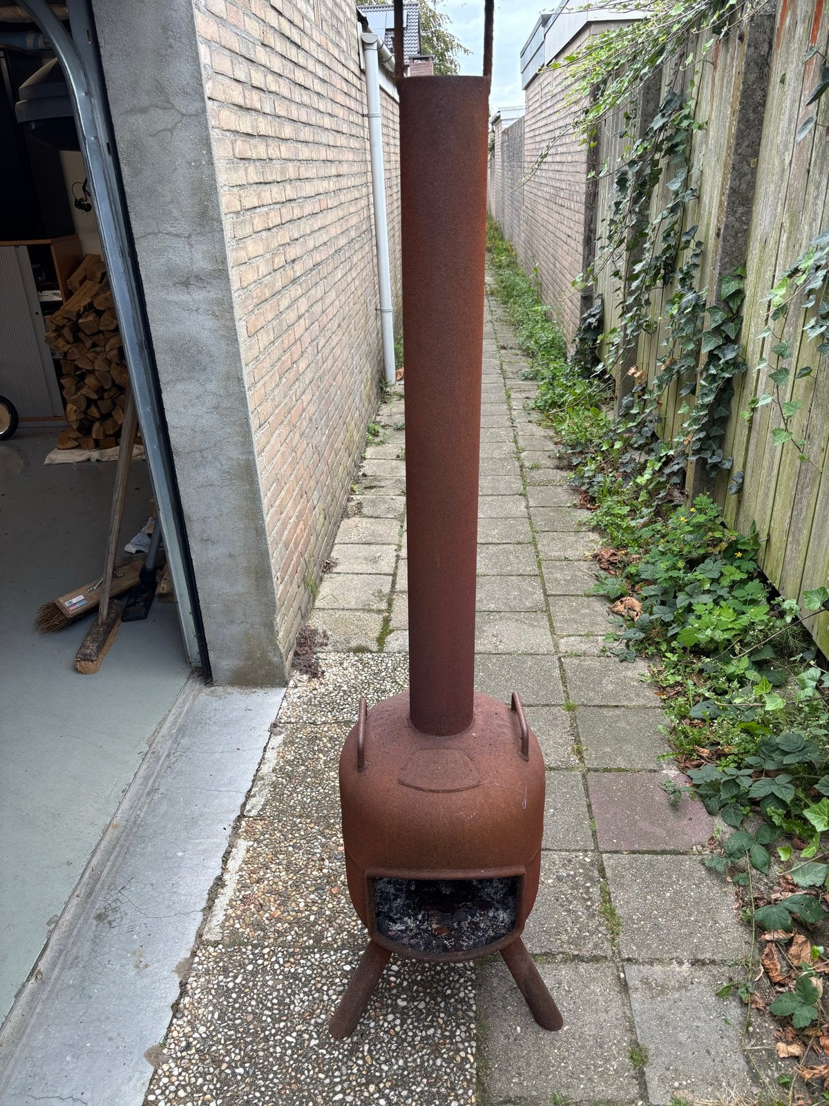 Robuuste vuurton / terraskachel van metaal oude gasfles, Ophalen, Gebruikt, Vuurton