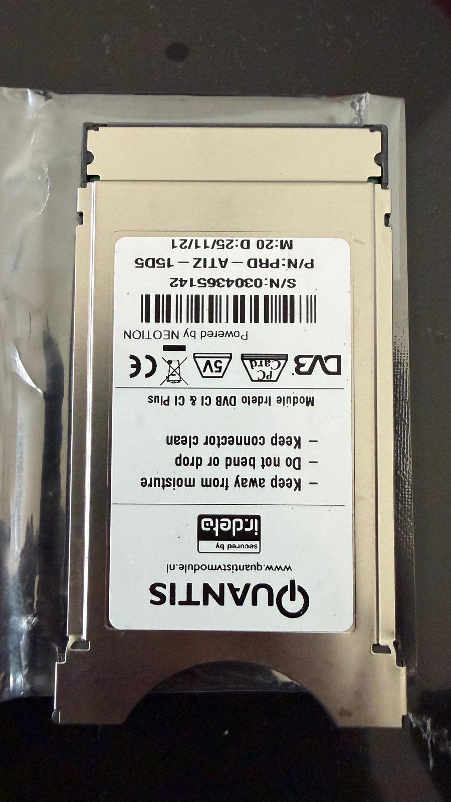 Quantis CI+ TV Module Irdeto DVB CI Plus 4K UHD, Audio, Tv en Foto, Ophalen of Verzenden, Zo goed als nieuw