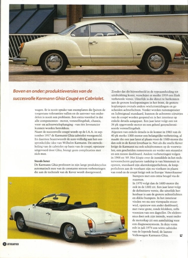 Autokampioen reportage VW Karmann Ghia, Boeken, Ophalen of Verzenden, Gelezen, Volkswagen