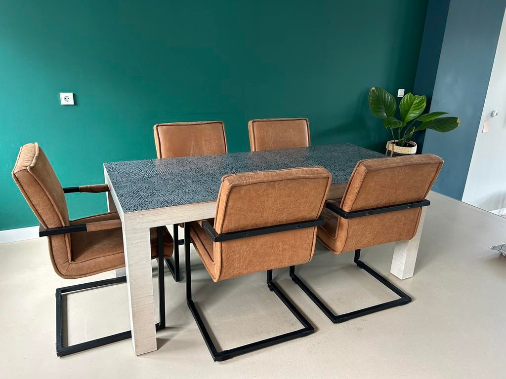 Eettafel met 4 stoelen, Ophalen, Zo goed als nieuw, 4 tot 6 stoelen