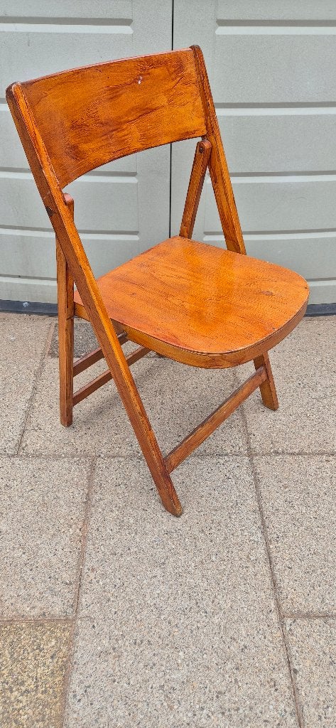 houten klapstoel jaren 70 vintage, Gebruikt, Bruin, Ophalen of Verzenden, Hout