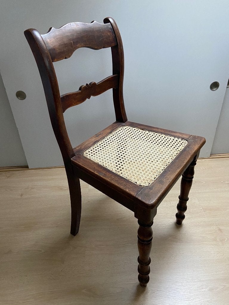 Antieke landelijke eetkamerstoel met rotan zitting, Antiek en Kunst, Ophalen