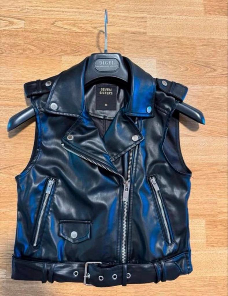 Seven Sisters Zwart Nepleer Biker Vest Maat XS, Ophalen of Verzenden, Zo goed als nieuw, Maat 34 (XS) of kleiner, Zwart