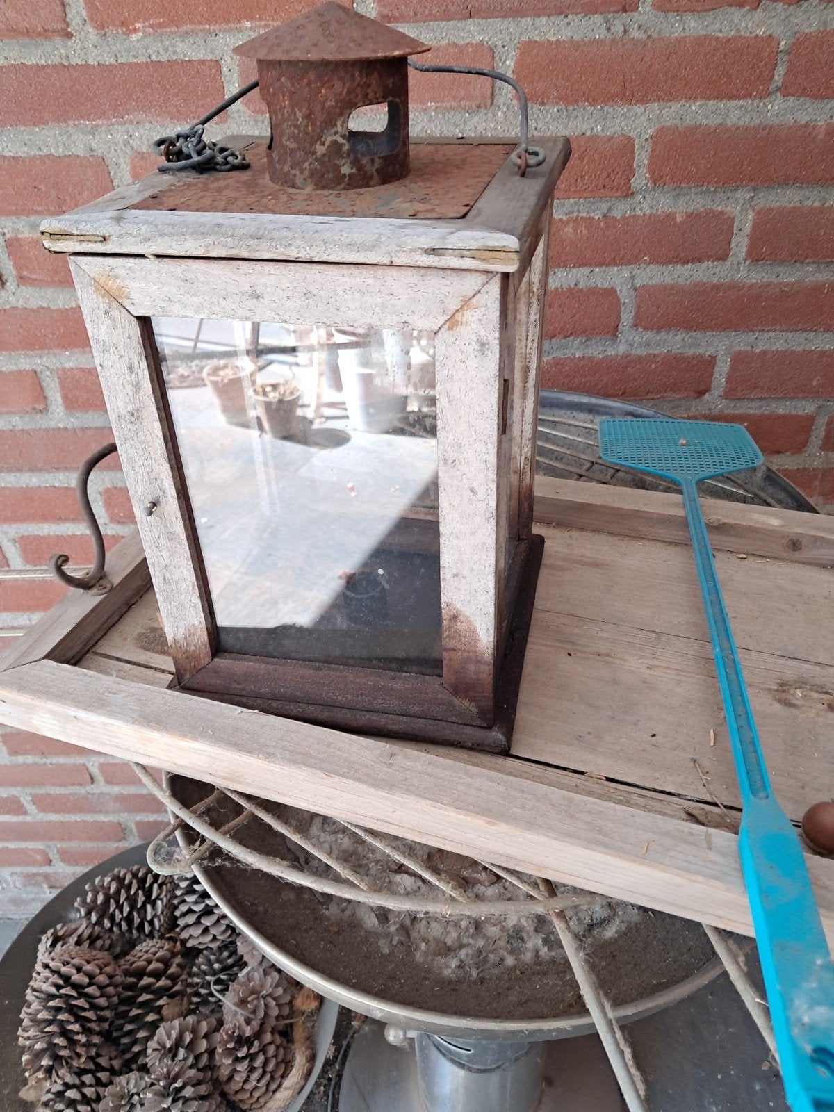 lantaarn met dienblad hout, Ophalen, Rechthoekig, Hout