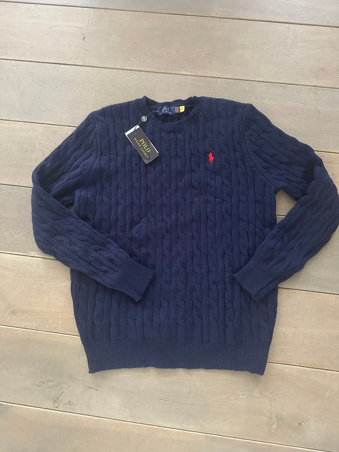Nieuwe Polo Ralph Lauren kabeltrui - Donkerblauw, Kleding | Dames, Truien en Vesten, Verzenden, Nieuw, Maat 42/44 (L), Blauw