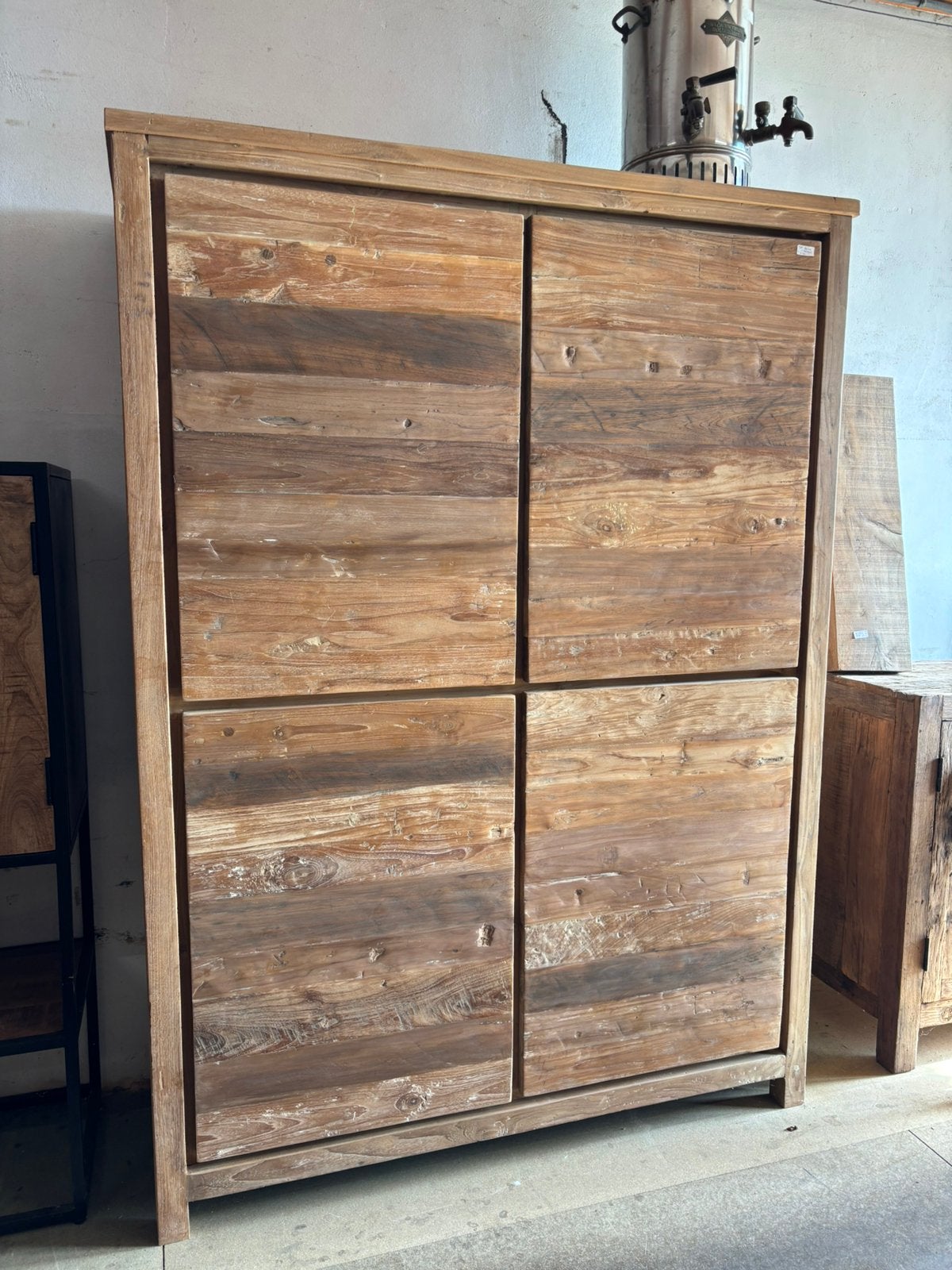 Recycled teak houten kast 4 deuren Rustiek, Ophalen, 100 tot 150 cm, Teakhout, Hoevesteenwijkerwold@gmail.com