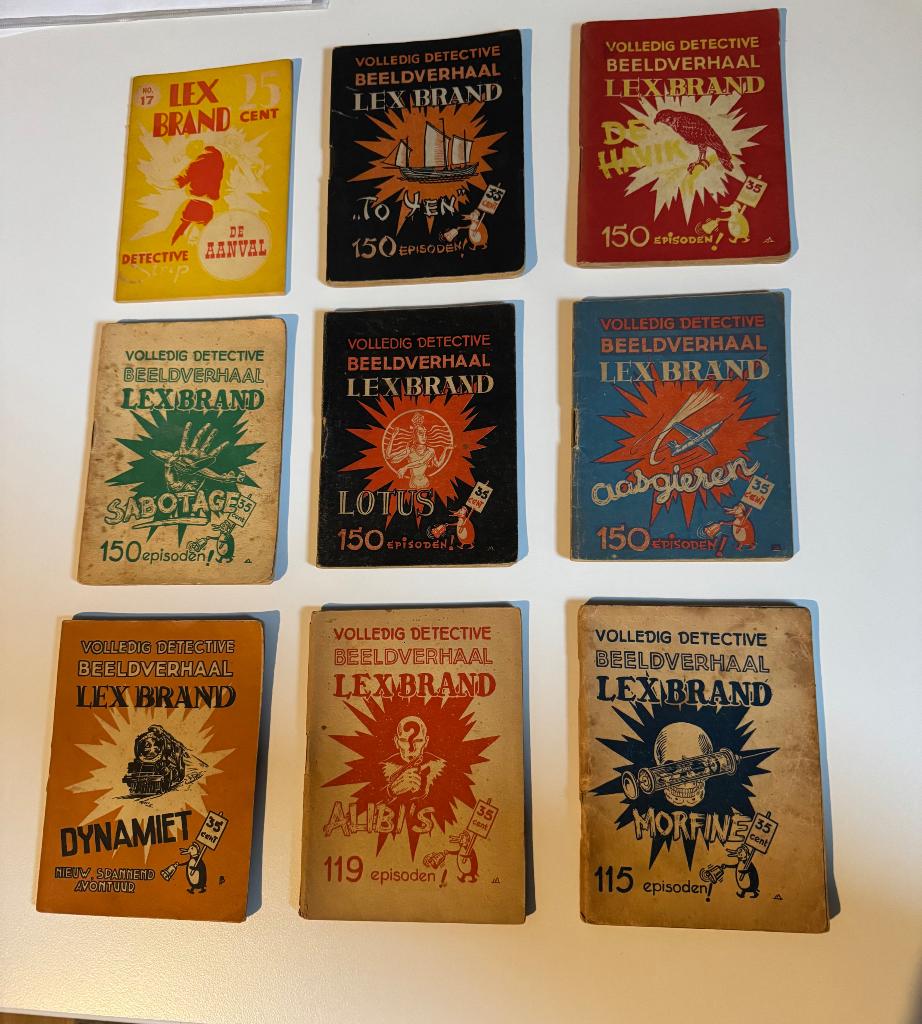 9x Lex Brand detective beeldverhalen vintage pulp strips, Gelezen, Verzenden, Lex Brand, Meerdere stripboeken