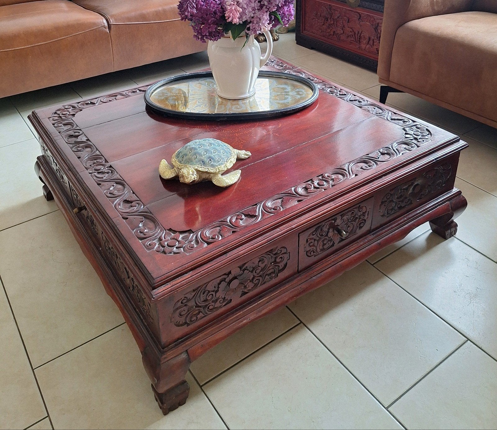 Mooie Antieke Opium Tafel/  Houtsnijwerk, Antiek en Kunst, Ophalen