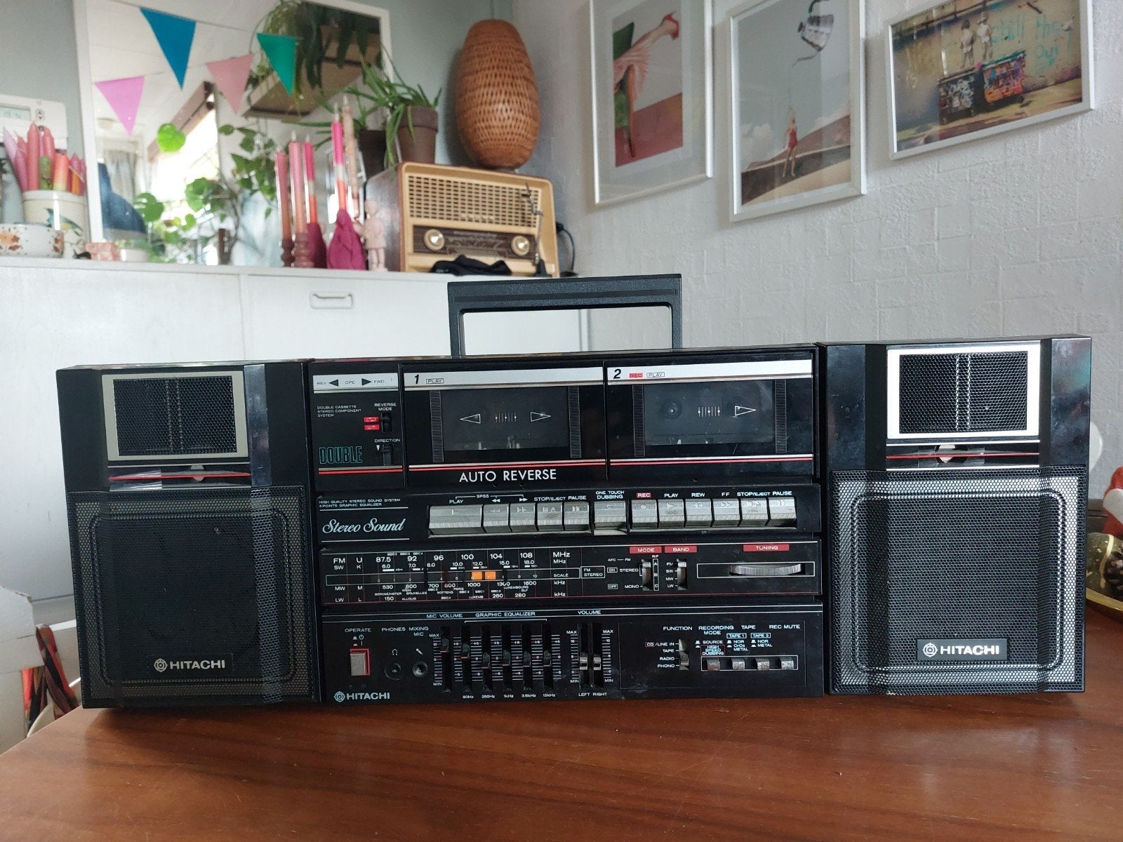 Vintage Hitachi ghettoblaster 80s, Audio, Tv en Foto, Gebruikt, Draagbaar, Cassettedeck, Ophalen