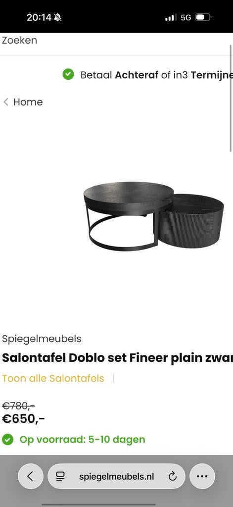 Salontafel Doblo set Fineer plain zwart, Ophalen of Verzenden, Gebruikt, Rond, Overige houtsoorten