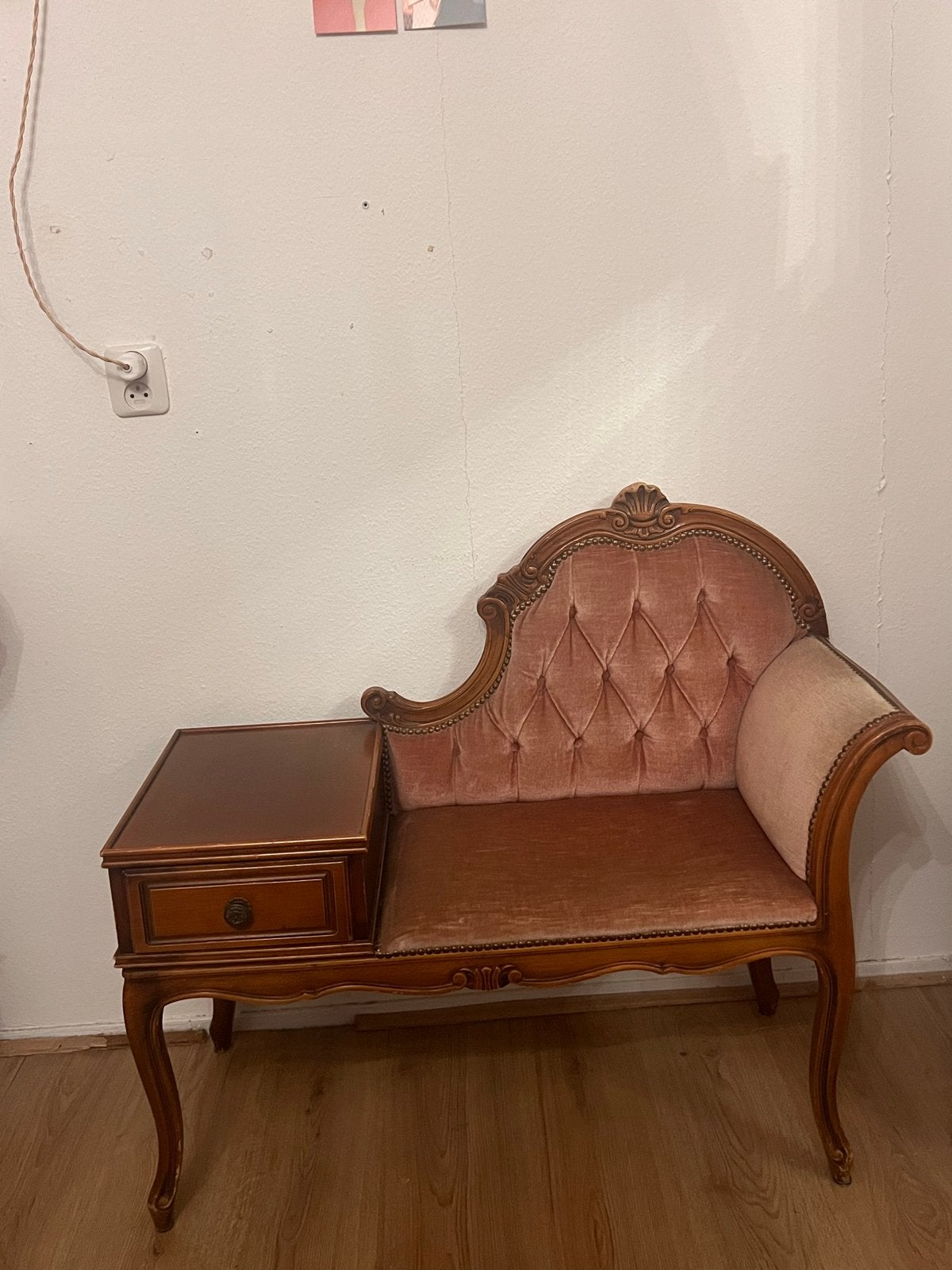 Antiek Telefoonbankje - Roze Velours, Ophalen