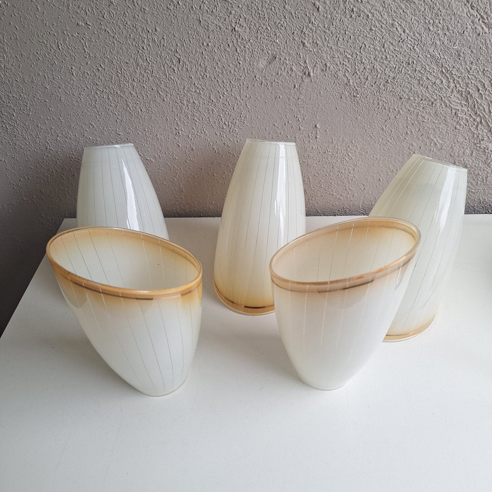 Set van 5 Opaalglazen Lampenkappen kelkjes Jaren '50 gaaf., Antiek en Kunst, Antiek | Lampen, Ophalen of Verzenden