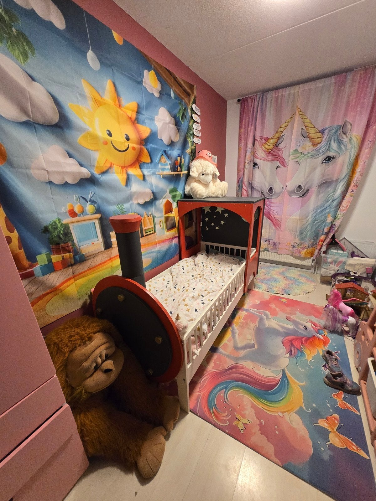 Peuterbed  trein, Kinderen en Baby's, Kinderkamer | Bedden, Ophalen, 140 tot 160 cm, 70 tot 85 cm, Matras