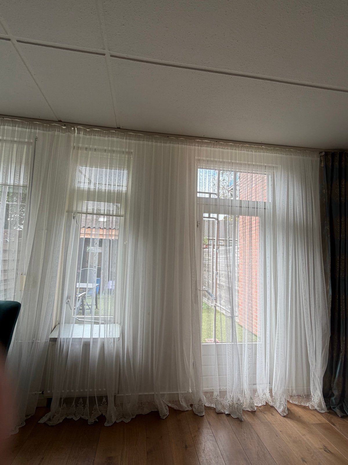 Witte vitrage gordijnen met kanten rand, Vitrage, Wit, Ophalen of Verzenden, Lichtdoorlatend