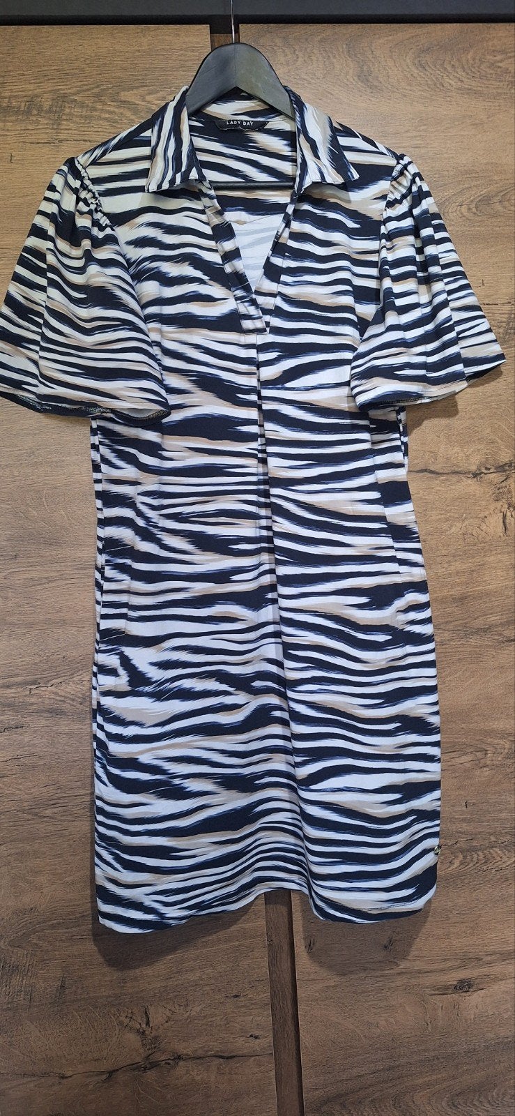 Lady Day jurk maat L met streepdesign, Ophalen of Verzenden, Zo goed als nieuw, Wit, Onder de knie
