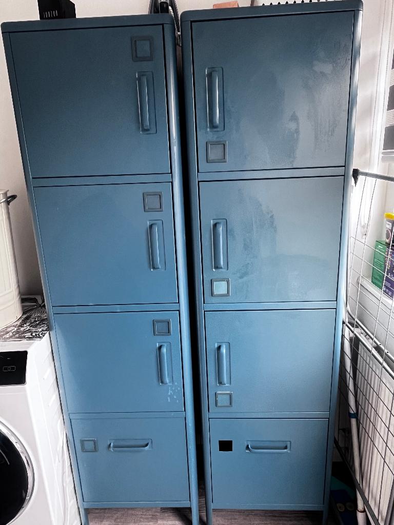 Set van 2 IKEA PS Lockerkasten – Blauw/Grijs – Industrieel, Ophalen, Gebruikt, Industrieel