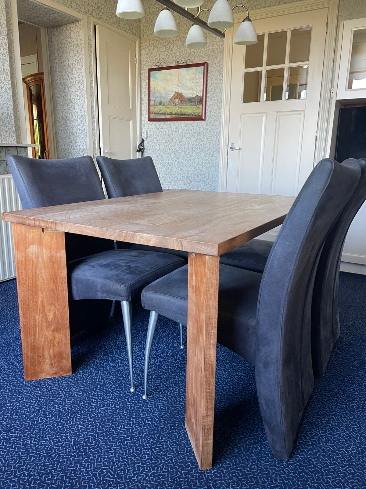 Mooie eikenhouten eettafel met stoelen, Ophalen, Gebruikt