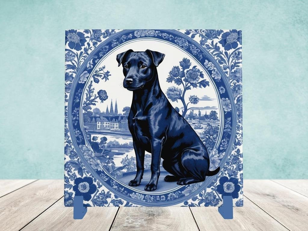 Patterdale Terriër Delfts Blauwe tegel incl houder, Ophalen of Verzenden, Nieuw