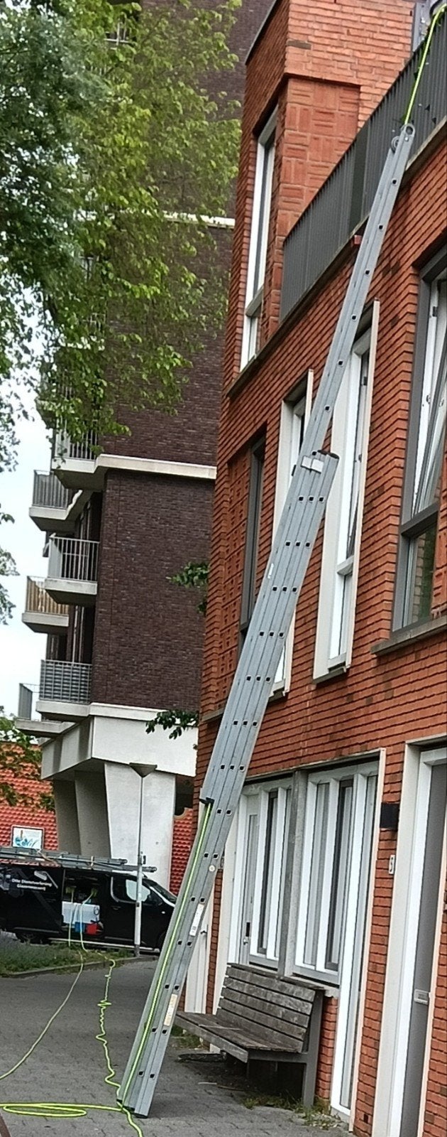 Dirks glazenwassers ladder 3x14 - Zeer goede staat, Ophalen, Zo goed als nieuw, Ladder, Opvouwbaar of Inschuifbaar
